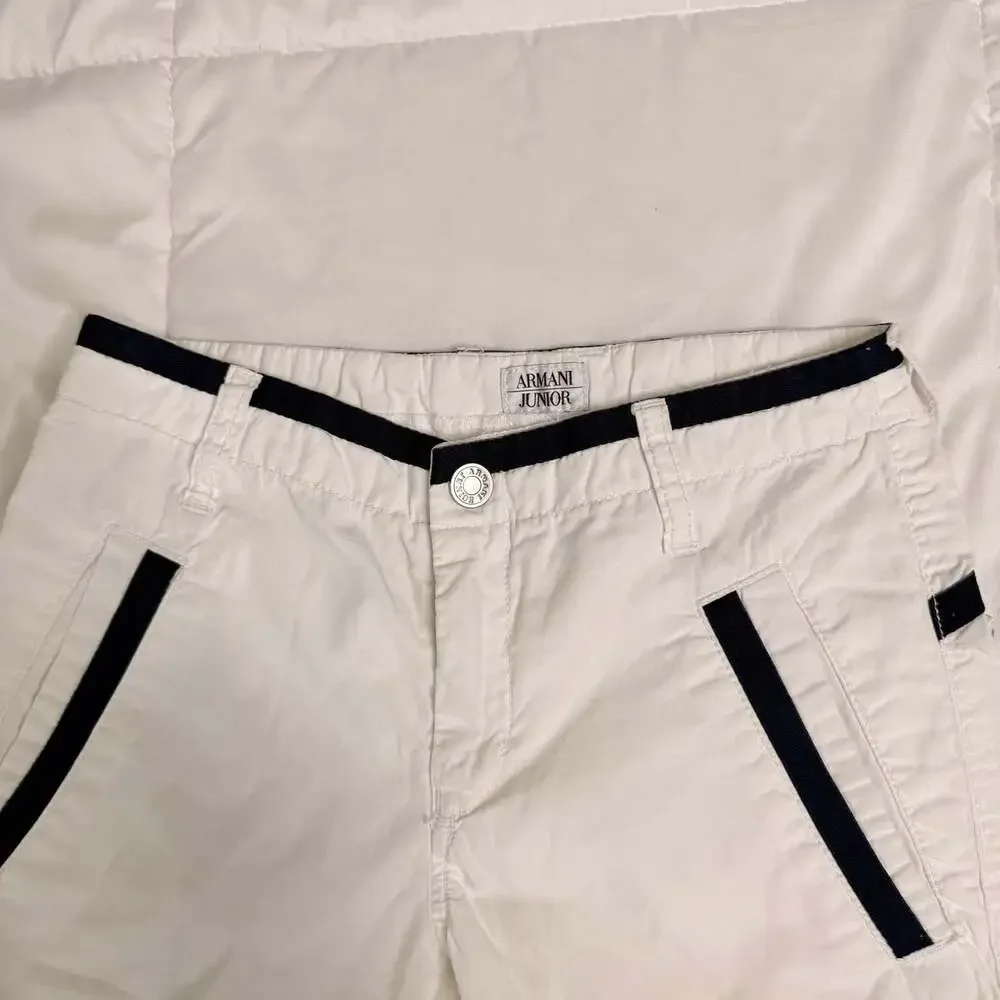 Armani Junior Boys White Cargo Shorts Navy Trim A Jr Logo Size 8A 130cm